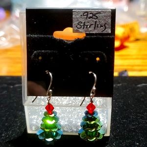 Sterling Silver Swarovski Crystal Christmas Tree earrings